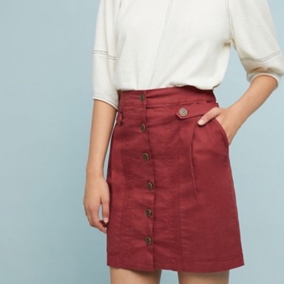 Anthropologie Amadi Red Buttoned Utility Skirt - Picture 2 of 6